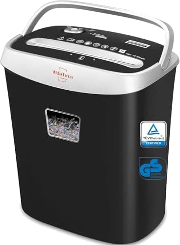 Image of VidaTeco 10-Sheet Cross-Cut Paper Shredder for Home Office, P-4 High Security Shredder, Jam-Proof, 5-Minute Continuous Shredding, Shreds Credit Cards/Staples/Clips, 15L Pull-Out Bin with Handle