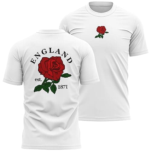 Image of England Supporters Rugby T Shirt Mens English 1871 England Rose Badge Tee, L, White