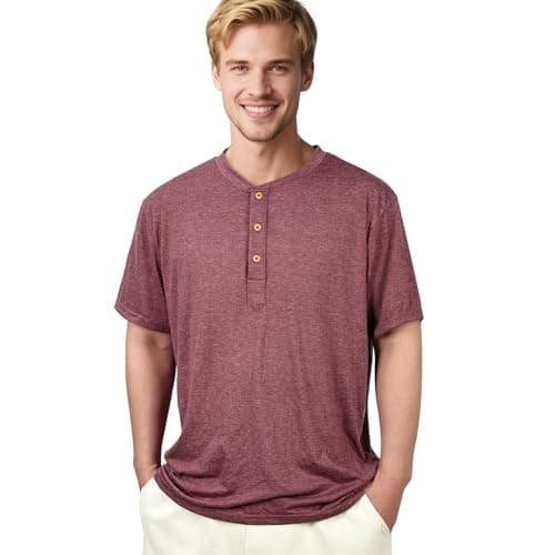 Image of AYBUY Men's Casual Grandad Collar T Shirt, Buttons Placket Shirts Smart Half Buttons Tee Slim Fit Collarless Polo T-Shirts Summer Short Sleeve Tops for Men Athletic Golf Activewear (L)