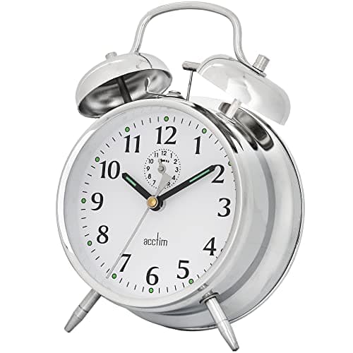 Image of Acctim Mechanical Analogue Bell Alarm Clock, Stainless-Steel, Chrome, 17 x 12 x 6 cm