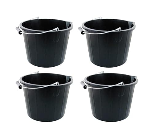Image of JMS we create smile (𝐒𝐞𝐭 𝐨𝐟 𝟒) 14 Litre Plastic Builders Buckets, 3 Gallon Water Storage, Cement Mixing Bucket with Strong Metal Handle - Buckets For Home Garden (Black)