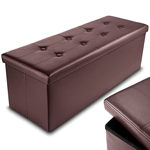 Image of Nyxi Faux Leather 110 * 38 * 38 cm Brown Ottoman Foldable Storage Boxes Seat Foot Stool Storage Box with Lids for Kids Toys, Bedroom, Hallway, Living Room
