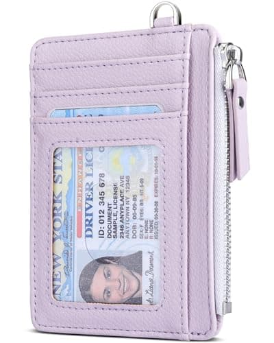 Image of Teskyer Women Card Holder Wallet, Slim Credit Card Wallets, Minimalist, RFID Blocking, 1 ID Window, with Zipper, Holds up to 8 Cards, Light Purple