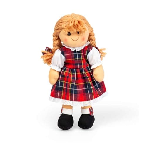 Image of Bigjigs Toys Iona Doll Medium | 30cm Rag Dolls for Baby Girl or Boy | Soft Plush Toy for Babies & Toddlers | First Dolly with Tartan Dress & Bow Accessories | Comforting Gifts for Children from Birth+