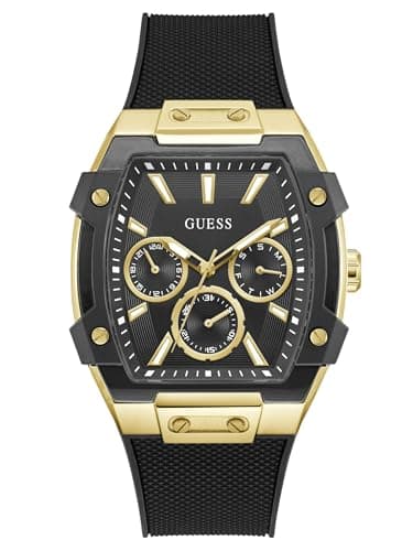 Image of Guess Phoenix Men's Stainless Steel Watch 44mm Black Silicone Strap 5Bar Black Dial Date GW0956G2