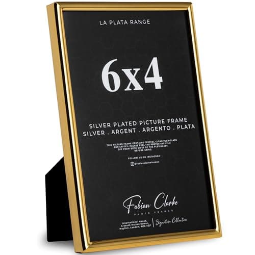Image of Gold Photo Frame Picture Frame Plain Metal Golden Finish and Tarnish Protected for Wedding Picture or Family Photos (6x4)