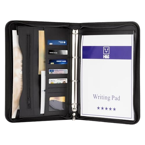Image of H&S A4 Zipped Conference Folder Padfolio Folio Case Business Faux Leather Document Bag Portfolio - Ring Binder