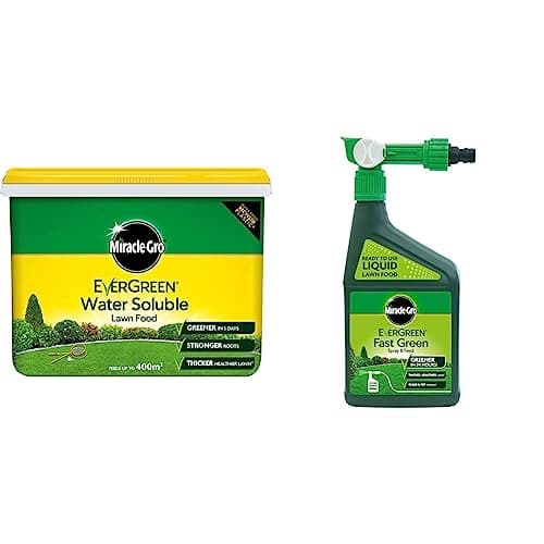 Image of Miracle-Gro Water Soluble Lawn Food 2kg & EverGreen Fast Green Spray & Feed, Liquid Lawn Food, 1 Litre