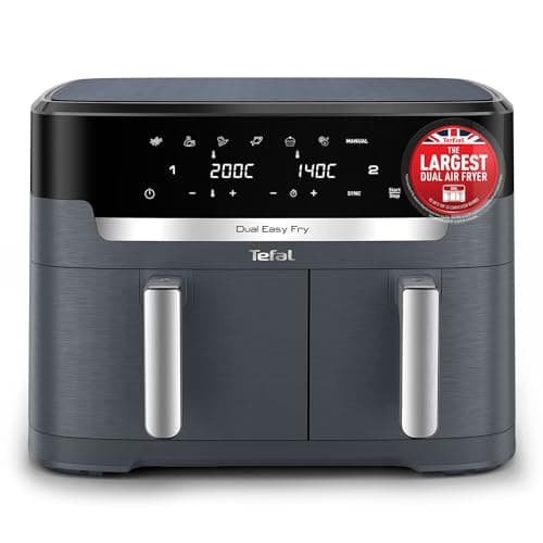 Image of Tefal XXL Dual Easy Fry 11L Air Fryer, Dual Drawer, No Oil, Extra Crisp, Roast, Bake, Reheat, Dehydrate, 7 Pre-set Programs, Dishwasher Safe, 8+ Portions, Java-Grey, EY942BG0