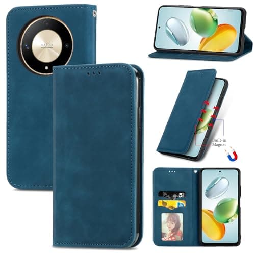 Image of Cracedily for Honor Magic6 Lite Case, Wallet Case Flip Leather with Card Holder Magnetic Closure Shockproof Kickstand Protective Phone Cases Cover for Honor Magic 6 Lite, Blue-Green