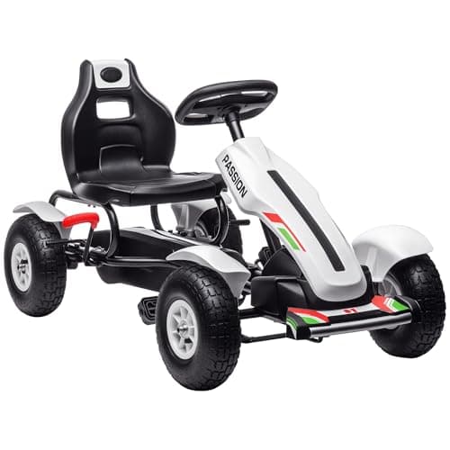Image of HOMCOM Pedal Go Kart, Kids Ride On Racer with Adjustable Seat, Inflatable Rubber Tyres, Handbrake for Ages 5-12 Years - White