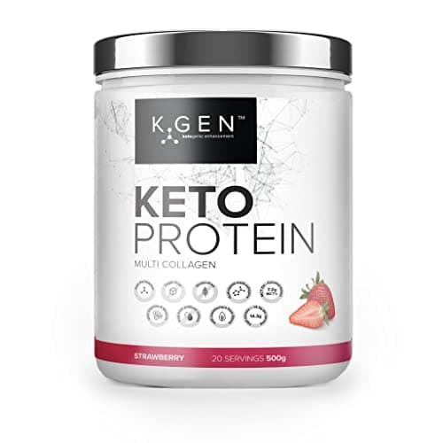 Image of K-GEN™ Keto Collagen Protein Powder Advanced Strawberry Diet Multi Collagen Blend, Coconut MCT, Vitamin C+B6 with Stevia | UK Made for Keto & Paleo | Low Carb Zero Sugar & Gluten