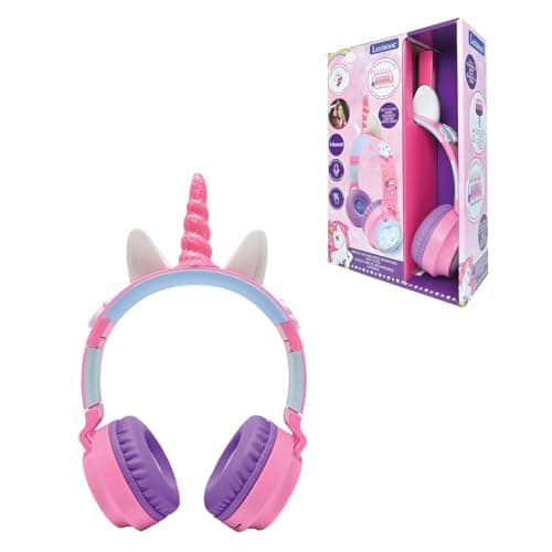Image of LEXIBOOK, Foldable Bluetooth® and Wired Light-Up Headphones with 3D Unicorn Design and Volume Limitation, Pink, HPBT015UNI
