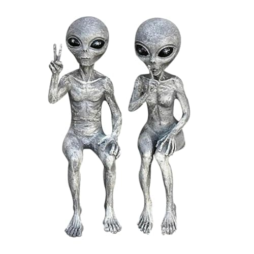 Image of Bohue 2pcs Alien Statues - Resin Alien Figures for Indoor/Outdoor Garden Decor