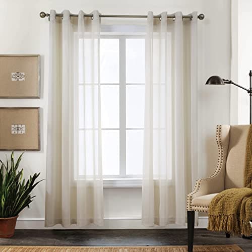 Image of CUCRAF Sheer Curtains 55 x 84 Inch - Eyelet Curtains for Living Room & Bedroom, Voile Net Curtains with Linen Look, Wrinkle Resistant Easy Care Machine Washable, 2 Panels