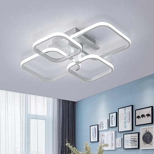 Image of Comely Modern LED Ceiling Light, White Squares Design Chandelier Ceiling Lights 60W 6750LM, Acrylic Ceiling Lamp for Living Room Bedroom Kitchen Room Lounge Office, Cool Light 6500K