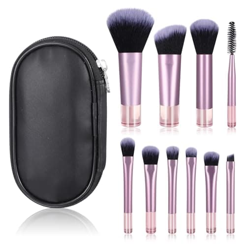Image of 10 Pcs Travel Makeup Brush Set Mini Makeup Brushes Travel Size With Pack Portable Small Eyeshadow Eye Lipstick Foundation Brush Shadow Contour Blush Concealer Black Pink