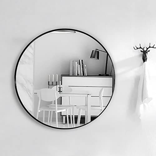 Image of Warmiehomy Round Wall Mounted Bathroom Mirror Makeup Dressing Mirror Frame Mirror for Bathroom Living Room Bedroom (Φ50cm, Black)