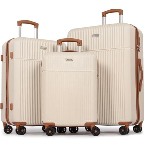 Image of H.yeed Luggage Sets 3, ABS Hard Shell Lightweight Trolley Travel Suitcase Set with 4 Spinner Wheels TSA Lock for Man Women, 21" + 24" + 28"-White