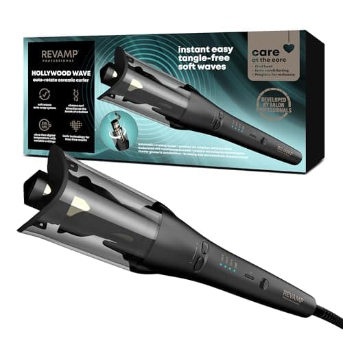 Image of REVAMP Hollywood Wave Auto Rotate Ceramic Hair Curler - Ceramic, Ionic Barrel, Waver for Tight Curls, Beach Waves - Rotating Styler, Wavy Hair Curler, Iron Curling Tong