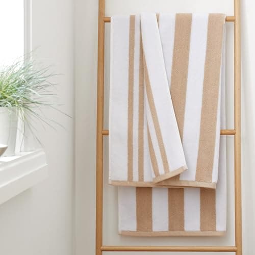 Image of Bianca Reversible Stripe 50x85cm Cotton Jacquard Hand Towel Natural