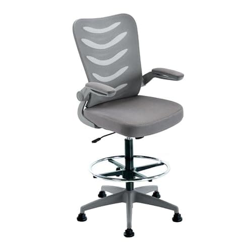 Image of LAB SPACE Merlin Draughtsman Chair, High Drafting Chair with Mesh Back and Flip Up Arms (Grey)