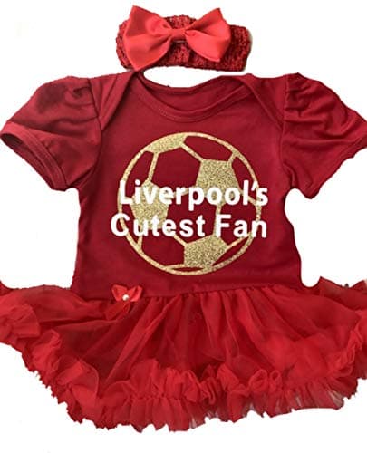 Image of Little Secrets Childrens Clothing Baby Girl's Liverpool Football Red Tutu Romper with Headband, Newborn Baby Football Kit, Gift (0-3 Months)