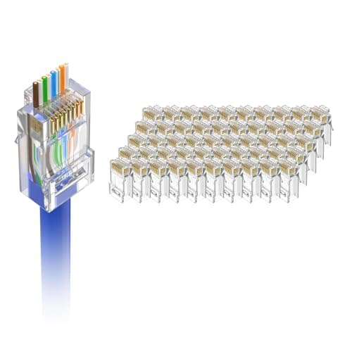 Image of VCE RJ45 Connector Gold-plated 50 Pack, Pass Through Cat6 Connectors Network Plugs Ethernet Plug for Cat6/Cat5/Cat5e UTP Solid & Stranded Network Cable