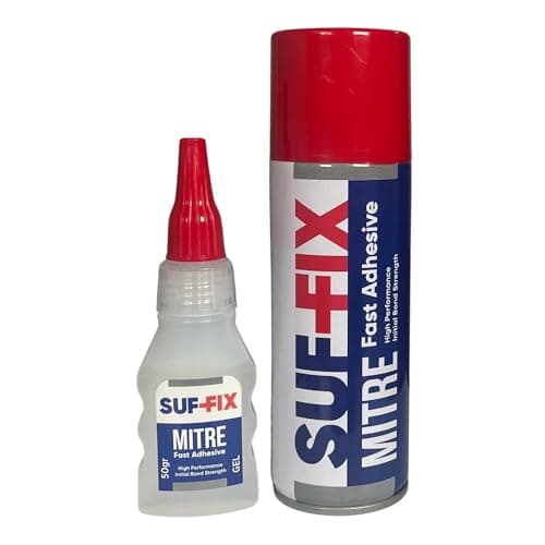 Image of SUF-FIX Mitre Two-Part Bonding Kit – Adhesive Spray & Gel | Glue & Activator | 50g Adhesive 200ml Activator Spray | Instant Gluing | Fast Adhesives Kit for Wood, Glass, Plastic, Leather & Metals