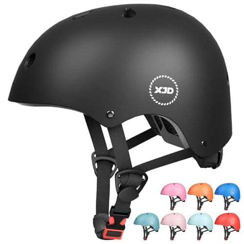 Image of XJD Kids Helmet Toddlers Bike Helmet Age 3-13 Years Adjustable Skateboard Helmet for Cycle BMX Scooter Roller Skating for Children Boys/Girls (Black, Medium)