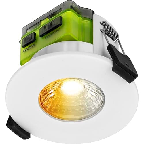 Image of Luceco LED Flat Downlight with Power Change and Dim2Warm Colour Change, Fire Rated, Dimmable, Spotlight for Kitchen and Bathroom, FType MK2, White, IP65, 4W/6W, 690lm, 3000-2400K & 4000K, FTF6WD2W