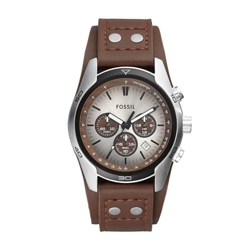 Image of FOSSIL CH2565 Gents Brown Leather Cuff Strap Watch with White Dial