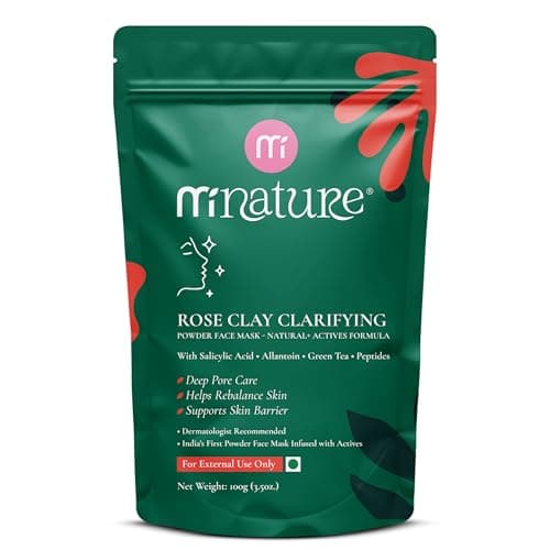 Image of Mi Nature Rose Clay Clarifying Powder Face Mask – |Salicylic Acid, Green Tea, Peptides, Allantoin Deep Pore Detox & Gentle Sebum Control | (100 g)