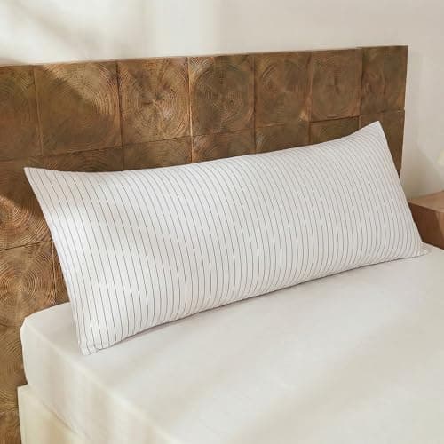 Image of Herside Striped Body Pillow Cover 50x137cm, 100% Cotton Long Pillowcase, Black Striped Pillowcase, Luxury Linen Like Pillowcase, Soft Breathable Pinstripe Pillow Case, 1-Piece