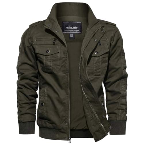 Image of EKLENTSON Men's Casual Cargo Jacket Autumn Military Bomber Jackets Windbreaker Cycling Coat Army Green,M