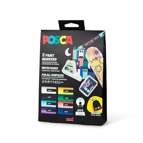 Image of POSCA PC-5M Medium Tip Acrylic Paint Marker Pens, 8 Assorted Colours, For All Surfaces (Pack of 8 Pens)