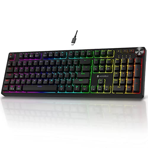 Image of KOORUI Gaming Keyboards, 26 RGB Backlit Mechanical Keyboard Wired 104 Keys Full Size UK Layout with Blue Switch Gamer Keyboards for Windows MacOS Linux