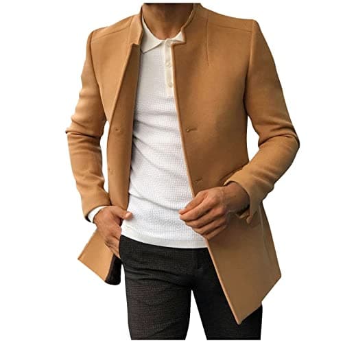 Image of Mens Jacket Winter Wool Coats Men's Classic Notched Collar Wool Coat Business Casual Outwear Slim Fit Trench Coat Double Breasted Wool Blend Pea Coat