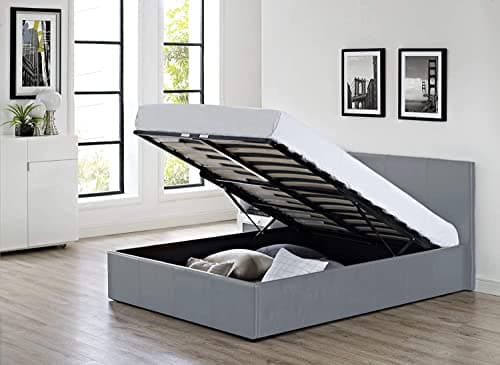 Image of MODERNIQUE® Grey Faux Leather Storage Ottoman Gas Lift Up Bed Frame in Single, Small Double, Double, King & Super King size (4ft6 Double)