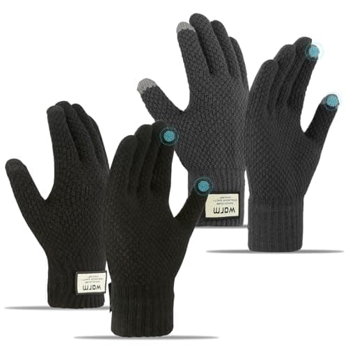 Image of Abeillo Women's Winter Warm Thermal Knit Soft Fleece Lined Texting Gloves (Black+Grey)