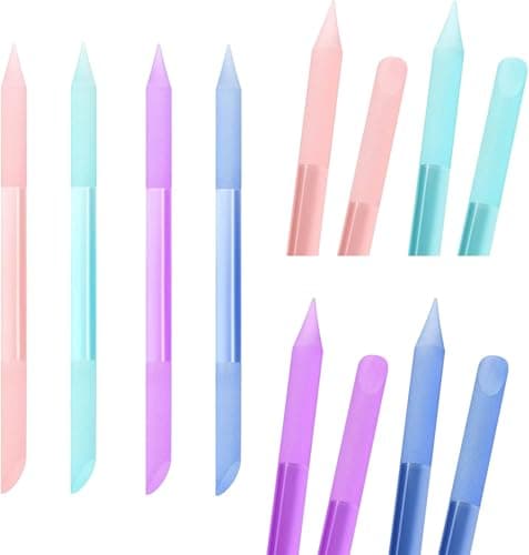Image of 4Pcs Glass Cuticle Pusher, Dual-Ended Manicure Stick, Crystal Cuticle Pusher Glass File, Professional Precision Filing Cuticle Remover, Manicure Pedicure Tools for Nails