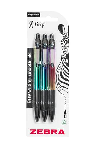 Image of Zebra Pen Z-GRIP Smooth Elegance Metallic Ballpoint Pens 3pk – Black Ink 1.0mm Medium Point Retractable Ink Pens with Clip, Smooth Writing Pens with Comfort Grip, 3 Pens Multipack
