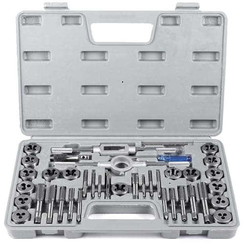 Image of Faankiton Tap and Die Set, M3-M12 Tungsten Alloy Steel Metric Tap and Die Kit, Taper Drill Threading Kit with Tap Wrench, Metric & SAE Die and Tap Set for Internal and External Thread (40PCS Grey)