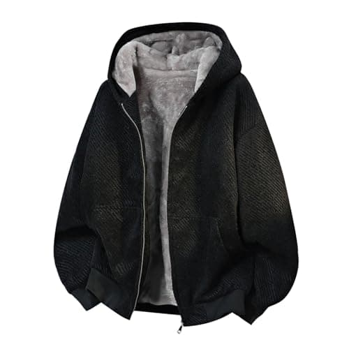 Image of Generisch Fleece Jacket Men's Thermal Hooded Jacket Fashion Fleece Winter Jacket Oversized American Transition Jacket Y2K Sweat Jacket Simple Hiking Jacket Lined Zip Wind Jacket