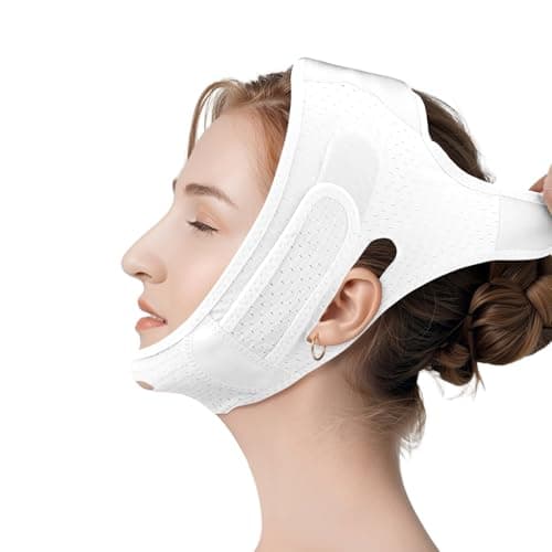 Image of Double Chin Reducer Strap for Women, Reusable V Line Lifting Mask, Soft Chin Strap for Sleeping (White)