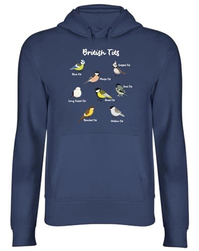Image of Shopagift Collection of British Tits Birds Hoodie Unisex Hoody Hooded Top Navy Blue