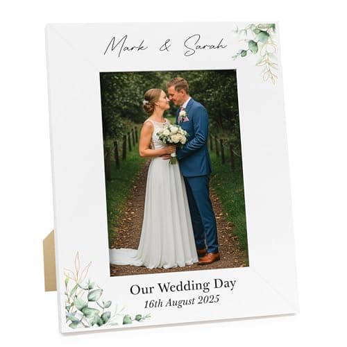 Image of Beecreative Wedding Photo Frame Personalised - Printed White Wooden 6x4 7x5 Picture Frame - Custom Wedding Gifts For Couple