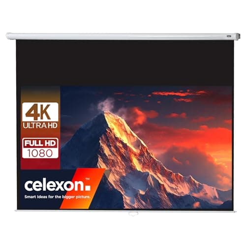 Image of celexon Economy Manual screen 110" | 240x135 cm 16:9 | Manually extendable 4K, full HD projector screen for home cinema & office projections | wall & ceiling mounting/for hanging