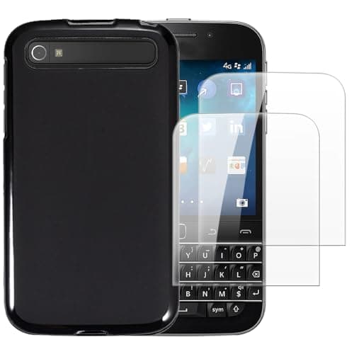 Image of Shantime Case with 2 Pack Screen Protector Combo Compatible with BlackBerry Classic Q20, Shockproof Cover and Tempered Glass Set for Full Body Safety(Black)