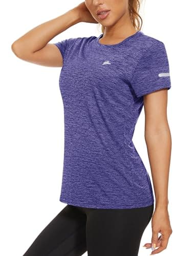 Image of KEFITEVD Sports Top Women Short Sleeve Gym T Shirt Lightweight Crew Neck Yoga Top Ladies Breathable Performance T Shirt Purple S